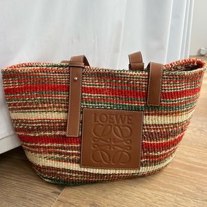 LOEWE Sisal Calfskin Raffia Paula's Ibiza Basket Tote Natural Multicolor